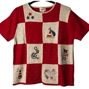 Zena Red and White Nautical Patchwork Sweater